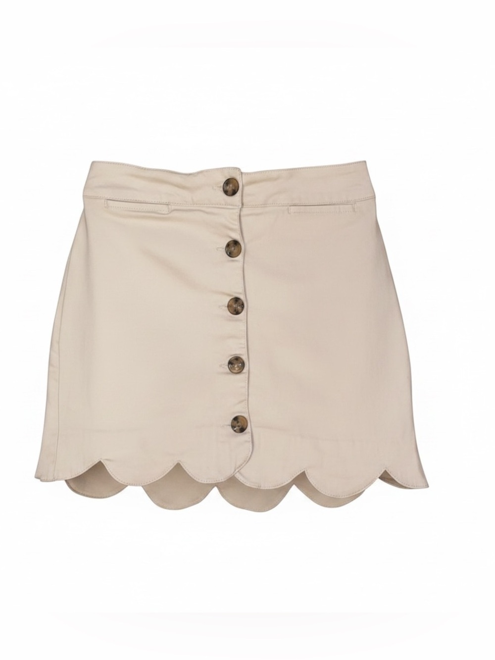 MI AMI by FRANCESCA Scalloped Hem Front Button Closure Mini Skirt Beige Size XS